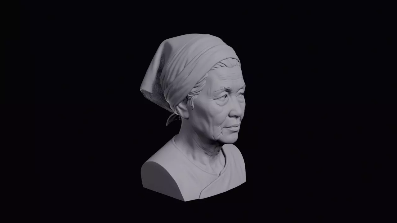 Old Hakka Woman With Cloth Head Covering Bust 3D print model