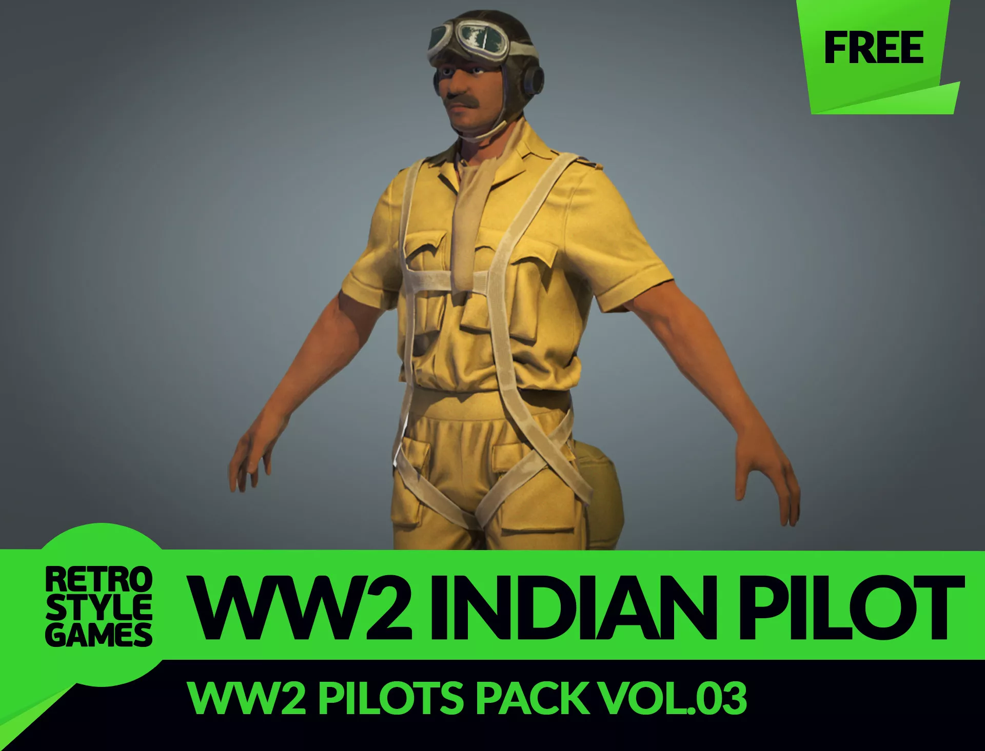 IAF Pilot - Low Poly Rigged WW2 Character 3D Model Free low-poly 3D model