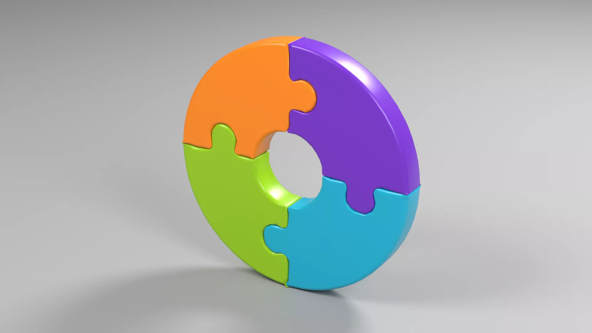 Round Four Color Interlocking Puzzle Low-poly 3D model
