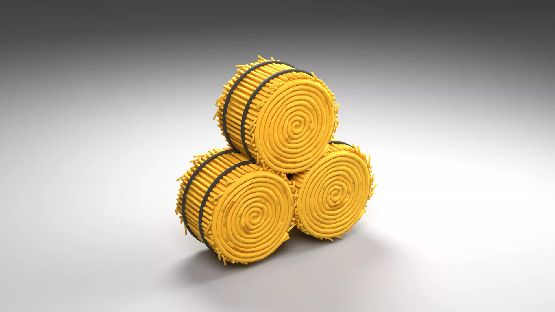 Three Rolled Hay Bales in Pyramid Stack Low-poly 3D model