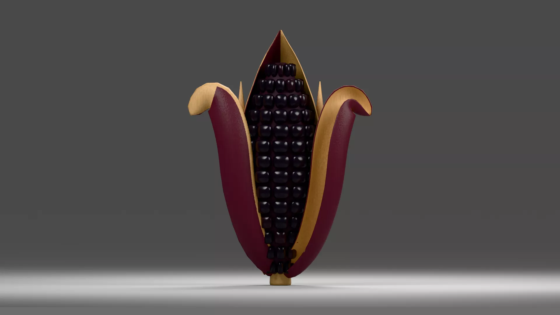 Dark Corn Ear in Open Purple Husk Low-poly 3D model