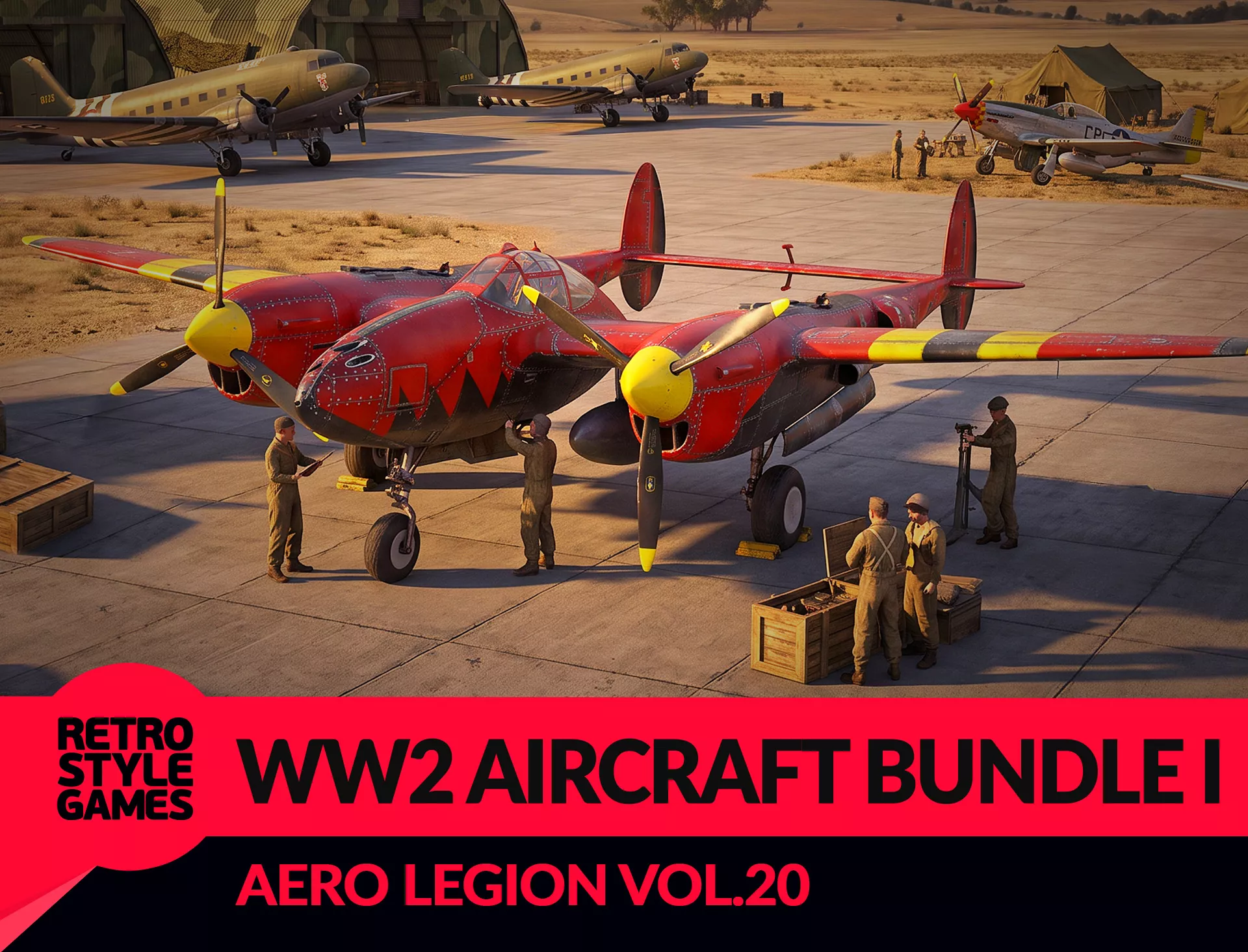 WW2 Aircraft Bundle - 10 Airplane 3D Models with 47 Liveries Low-poly 3D model
