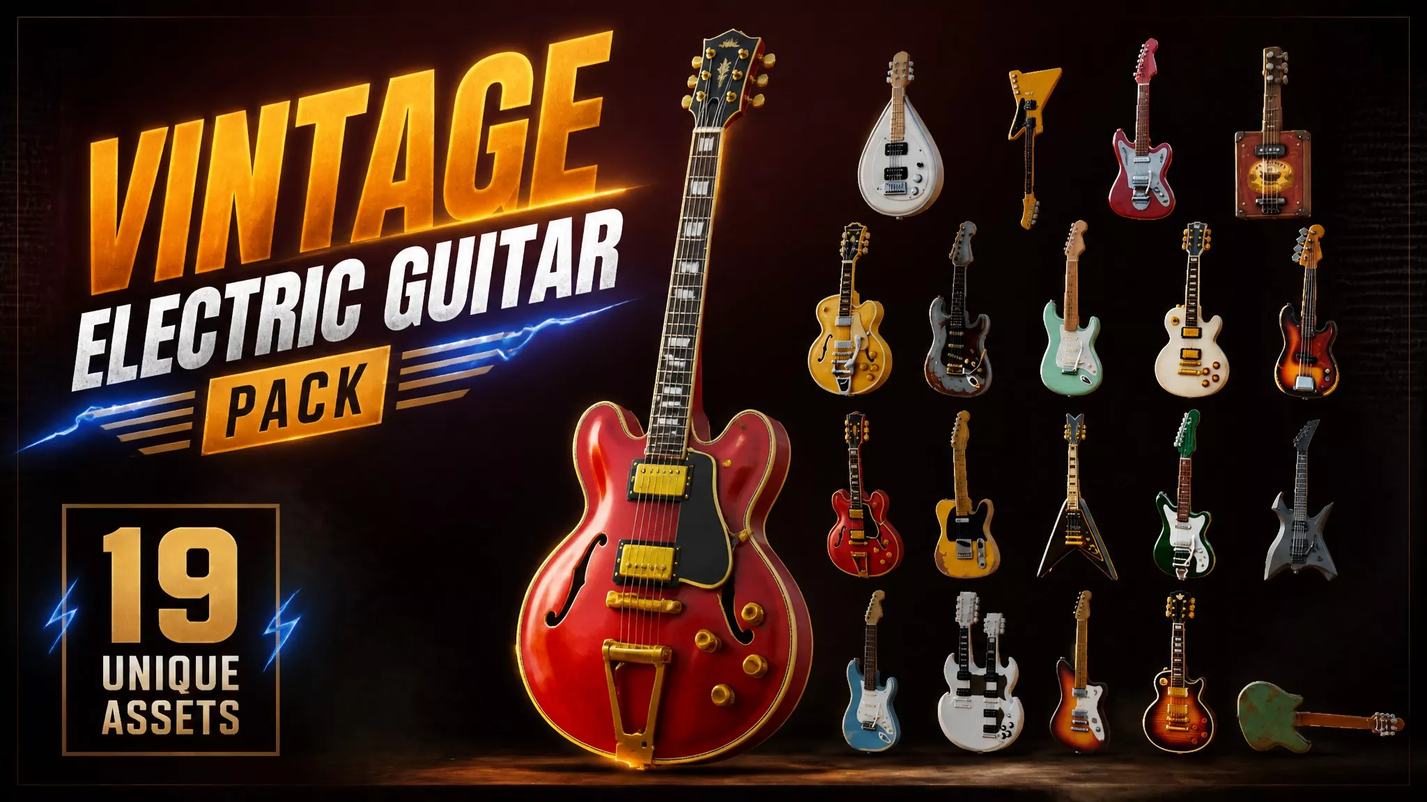 Vintage Electric Guitar Pack Low-poly 3D model