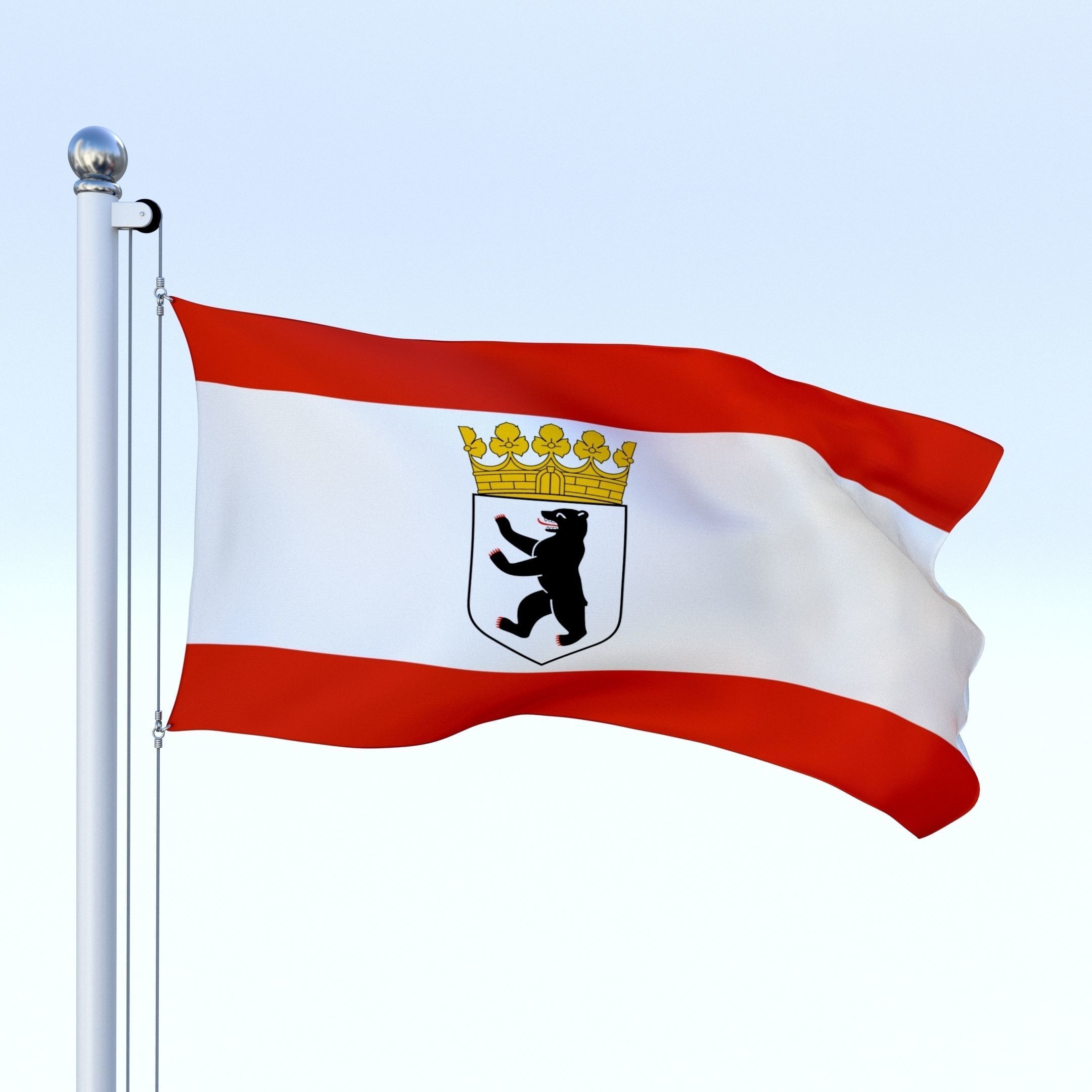 Animated Berlin German State Flag Low-poly 3D model_3