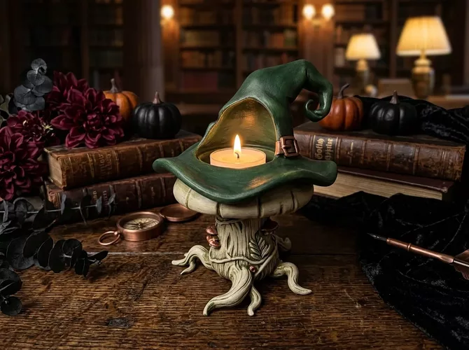 Witch Hat Mushroom Candle Holder STL Halloween Decor