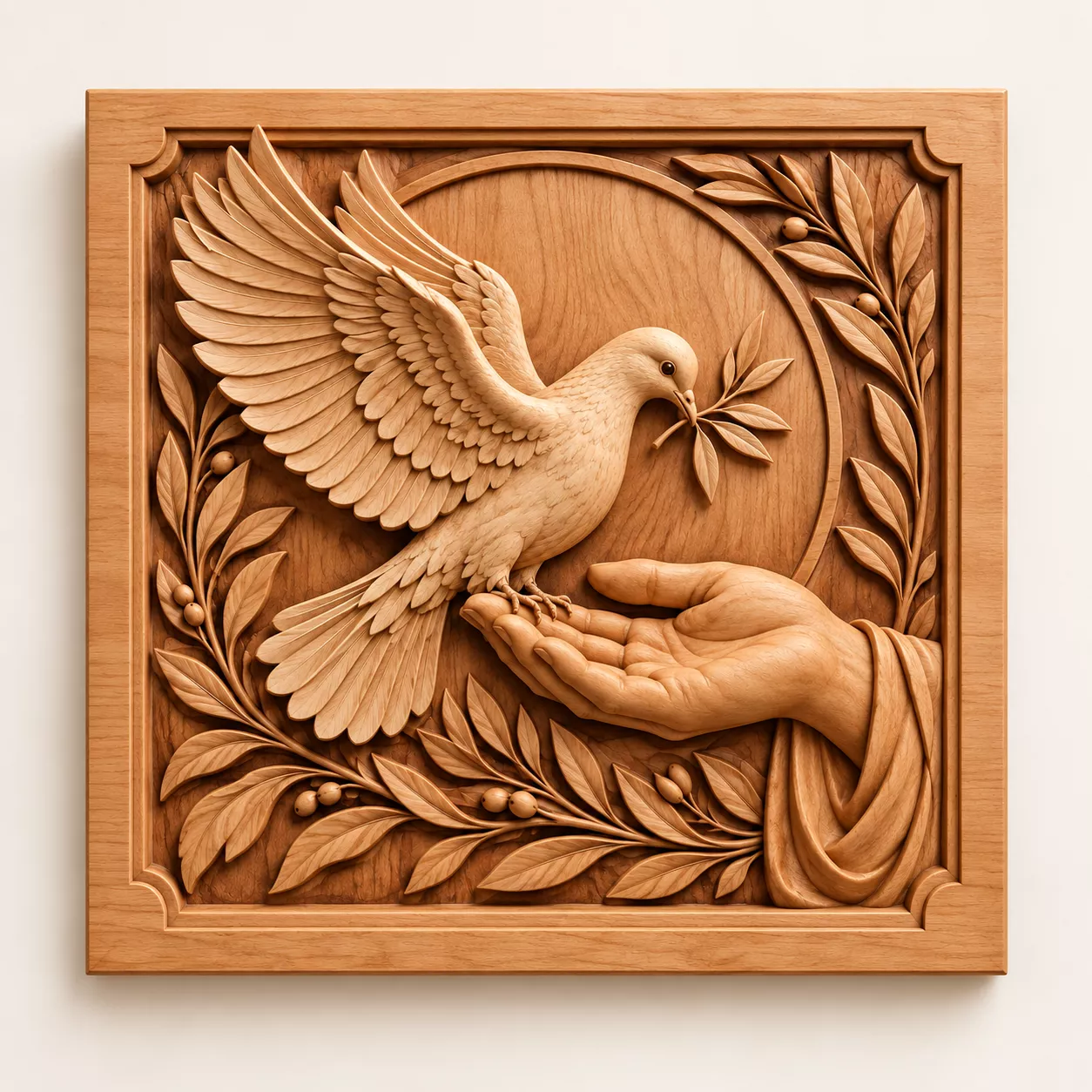 Dove With Olive Branch 3D Wood Carving Relief STL Design 3D print model