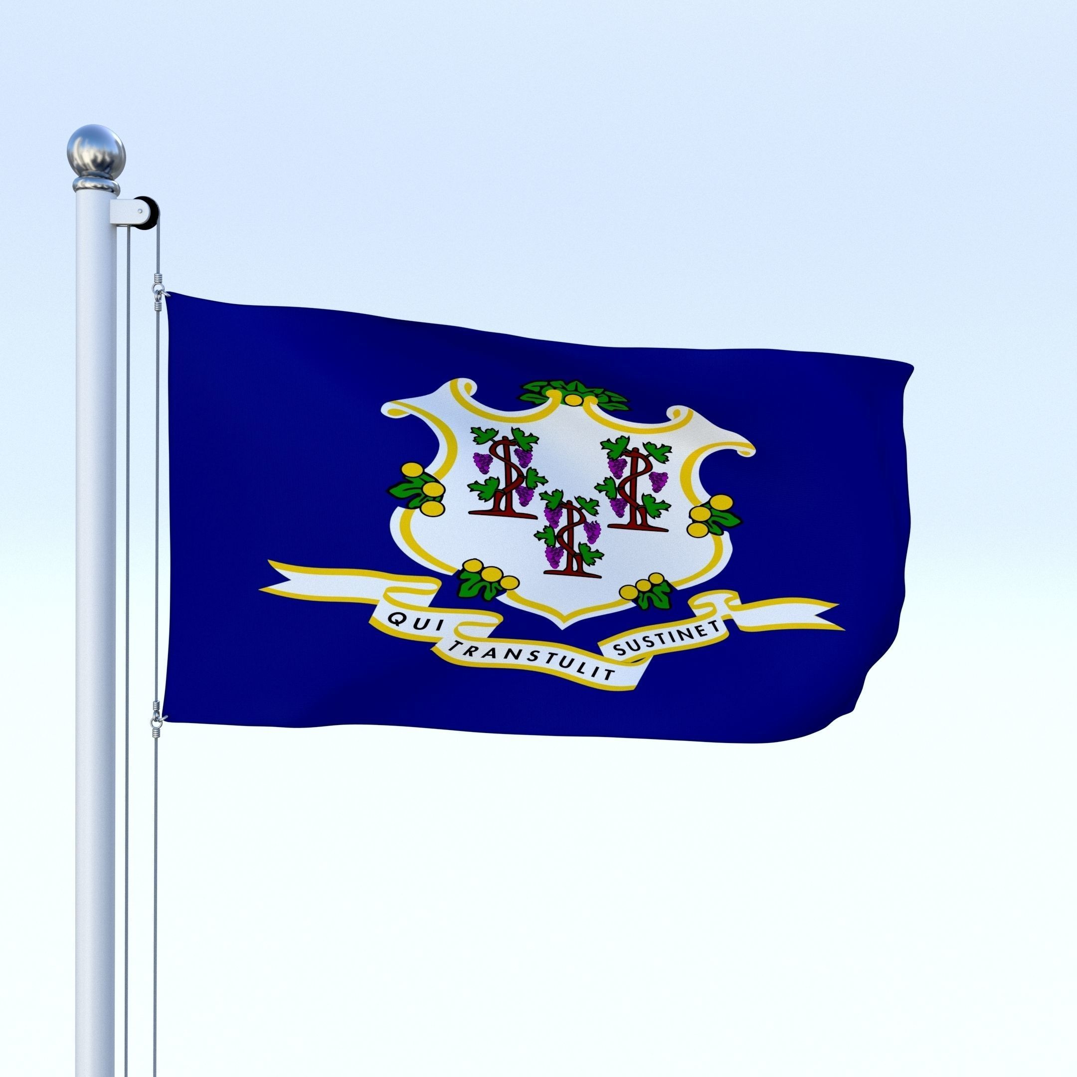 Animated Connecticut Flag Low-poly 3D model_6
