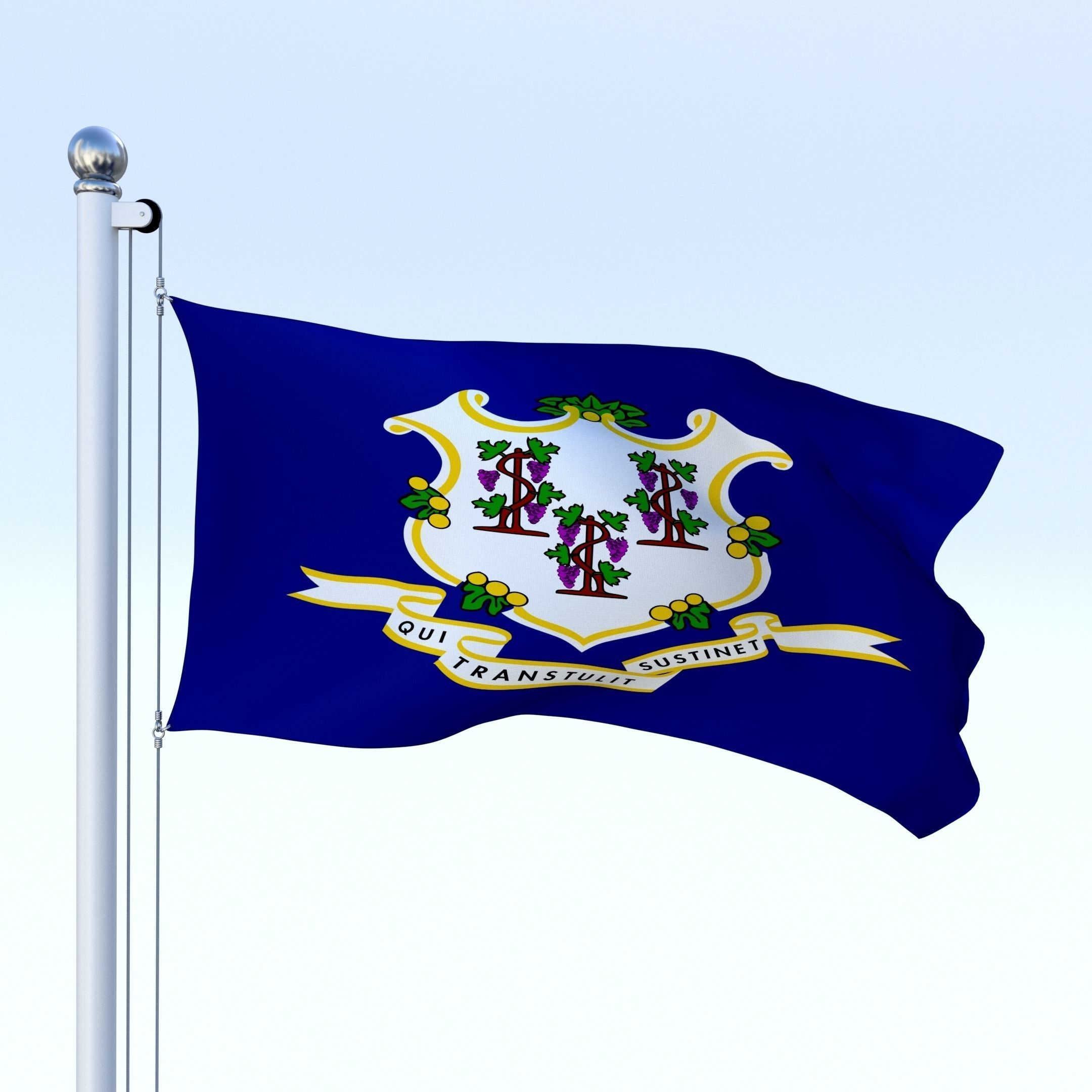 Animated Connecticut Flag Low-poly 3D model_5