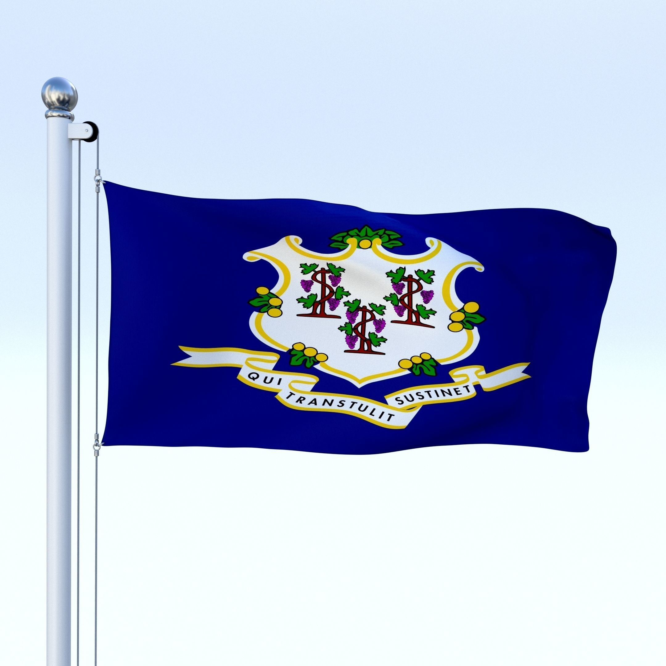 Animated Connecticut Flag Low-poly 3D model_10