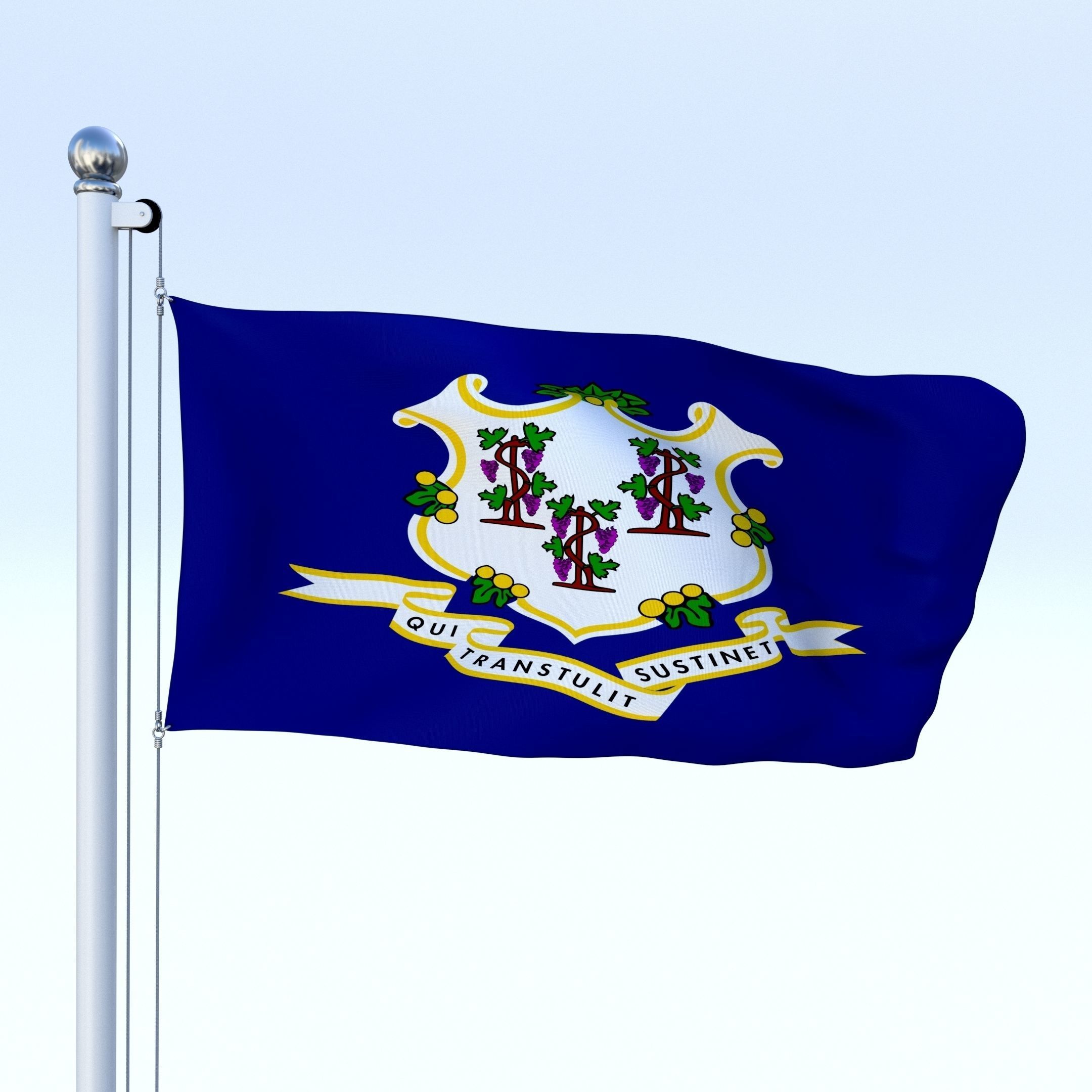 Animated Connecticut Flag Low-poly 3D model_3