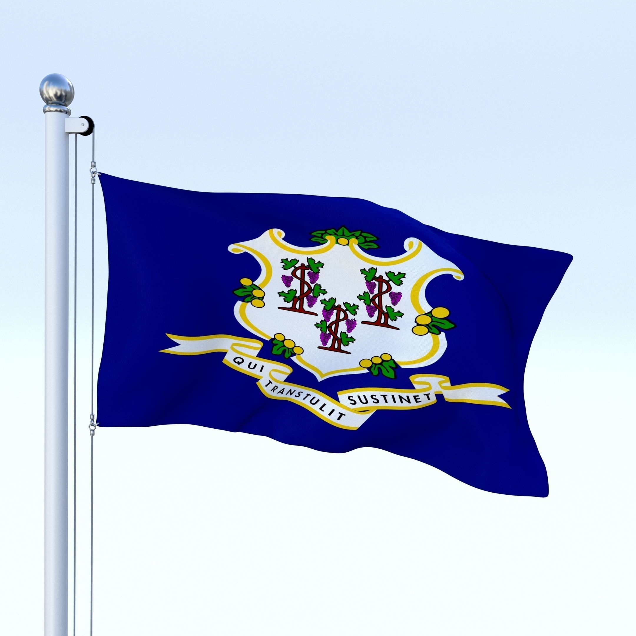 Animated Connecticut Flag Low-poly 3D model_4