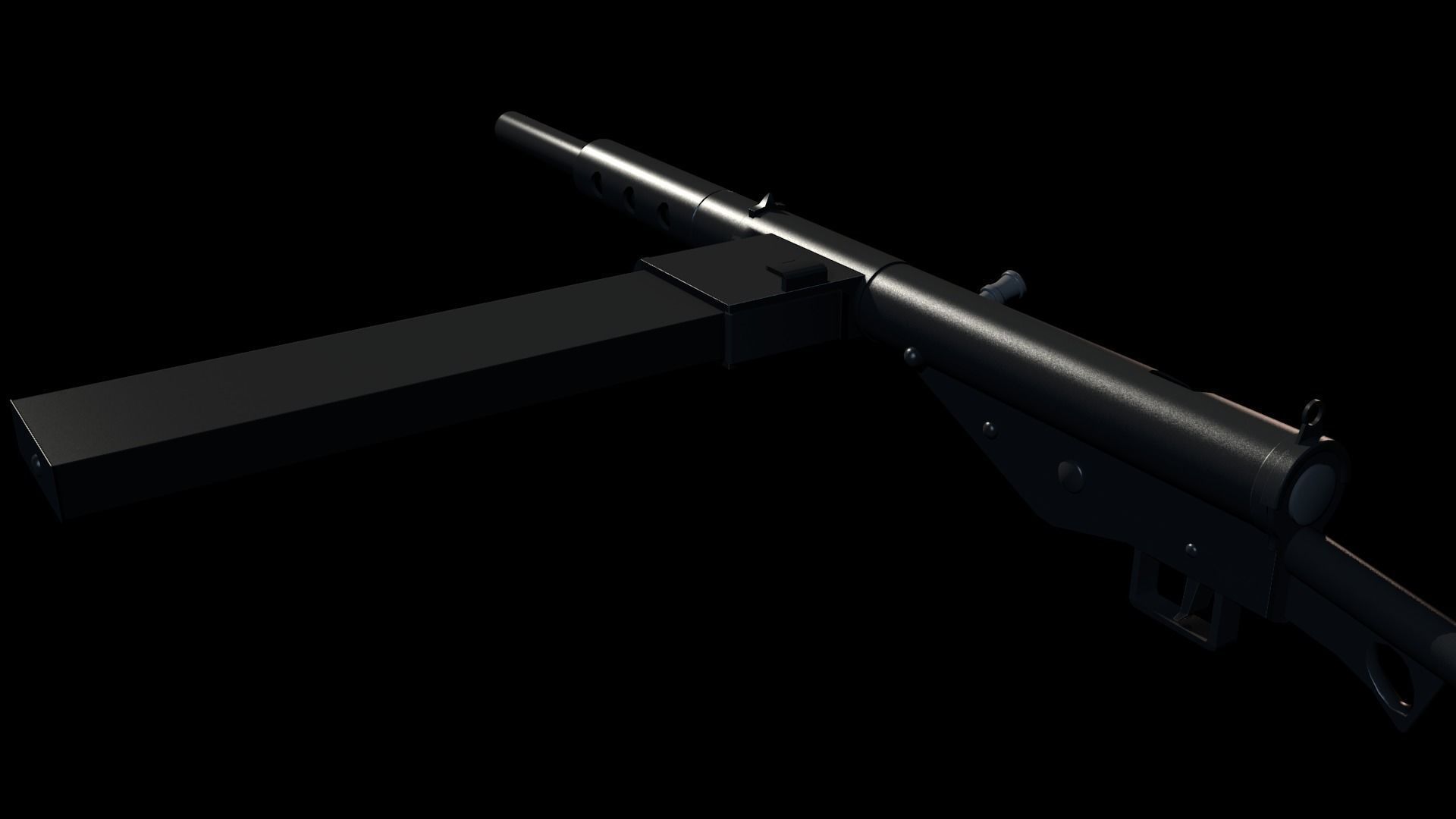 Sten Mark II Submachine Gun Low Polygon Model Low-poly 3D model_1