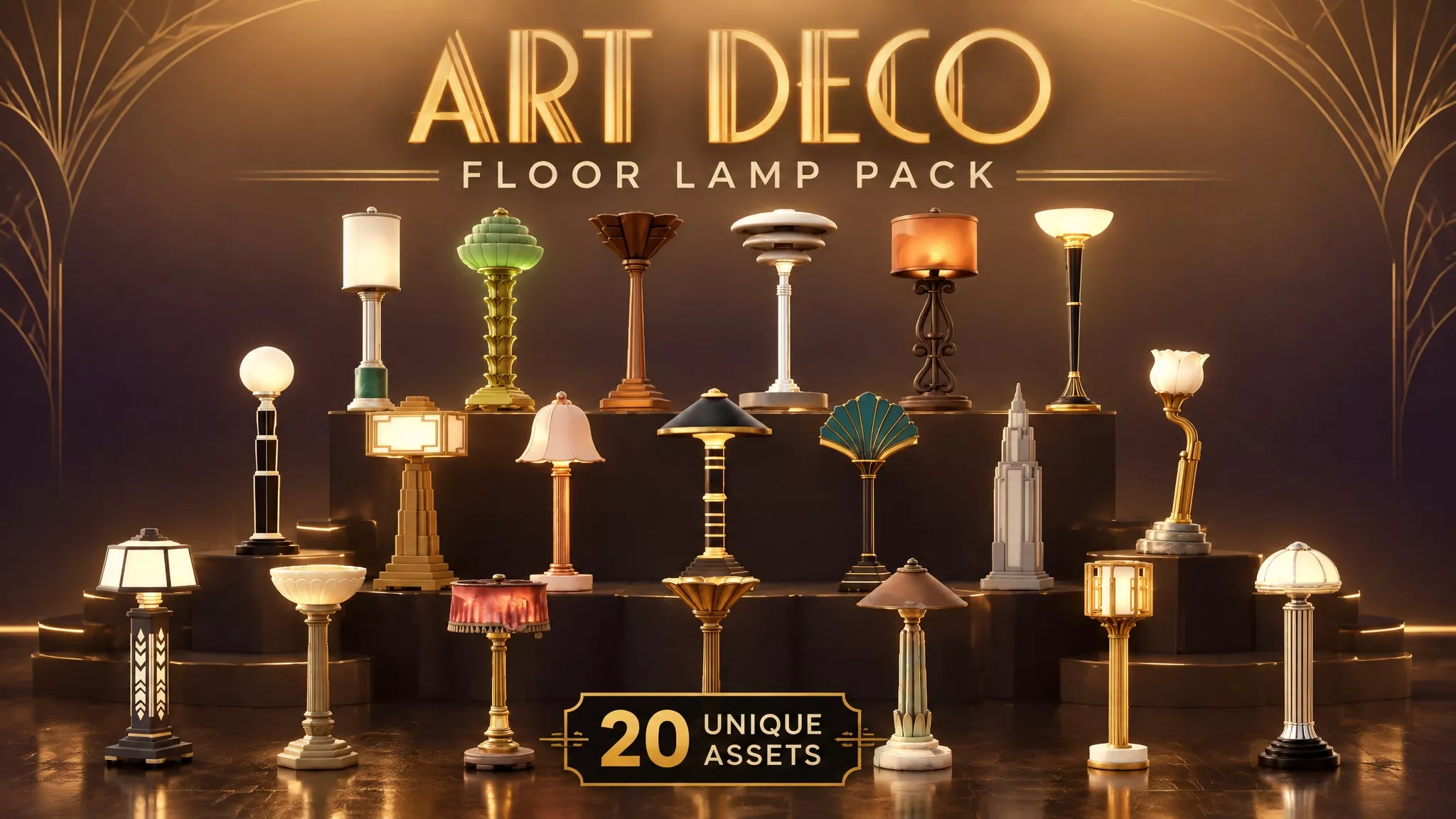 Art Deco Floor Lamp Pack Low-poly 3D model
