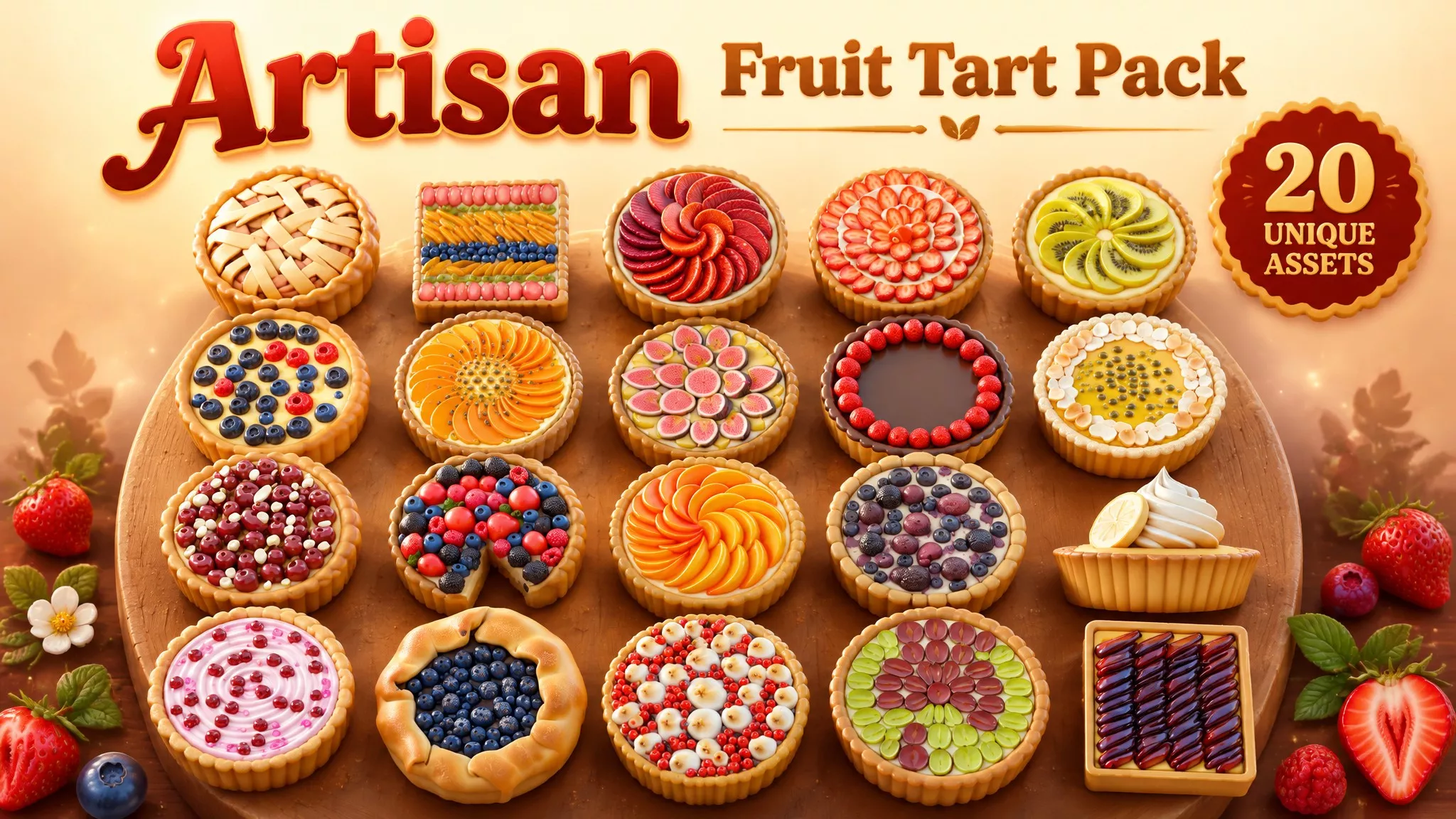 Artisan Fruit Tart Pack Low-poly 3D model