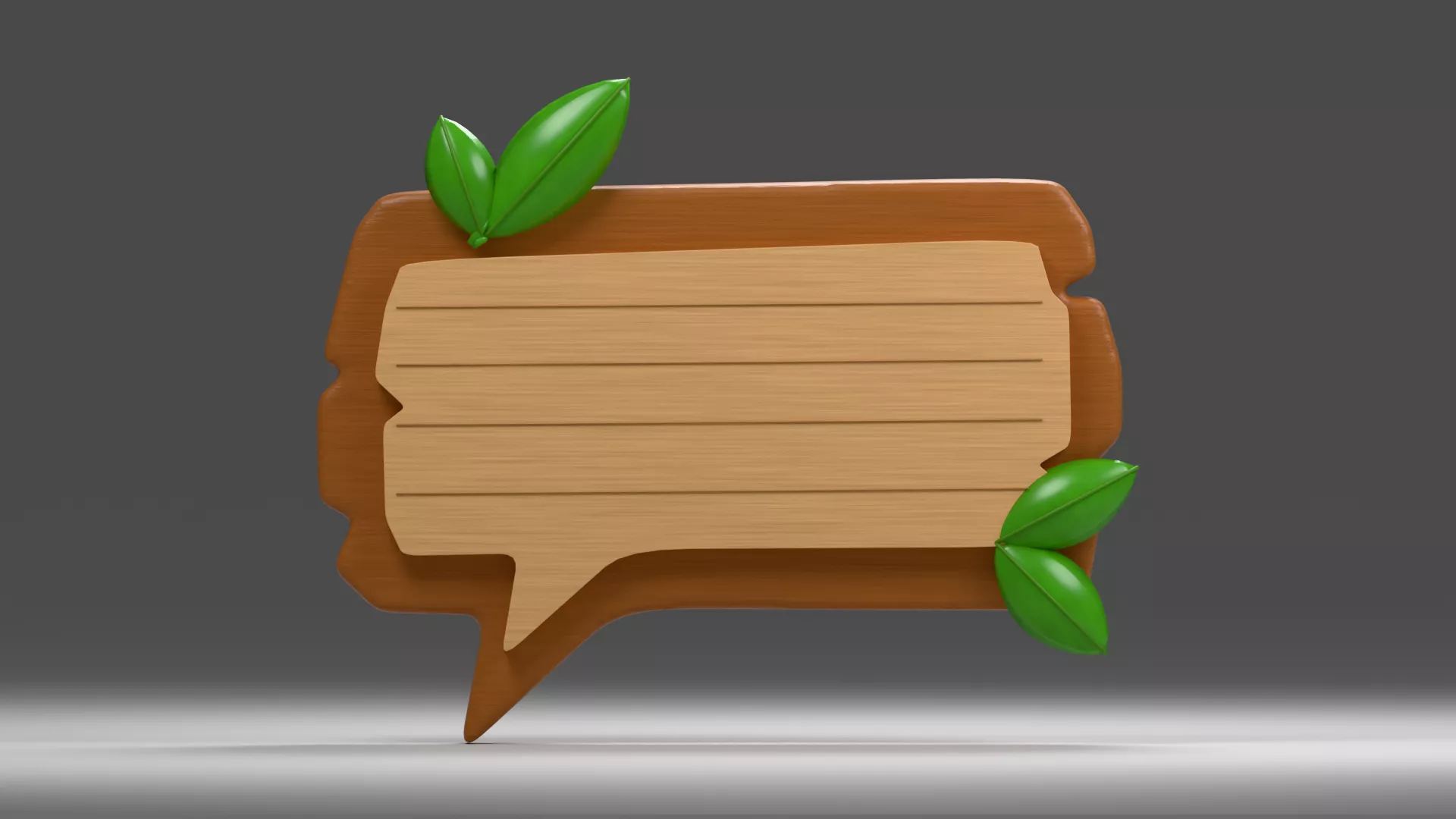 Wooden Message Bubble with Leaf Accents Low-poly 3D model