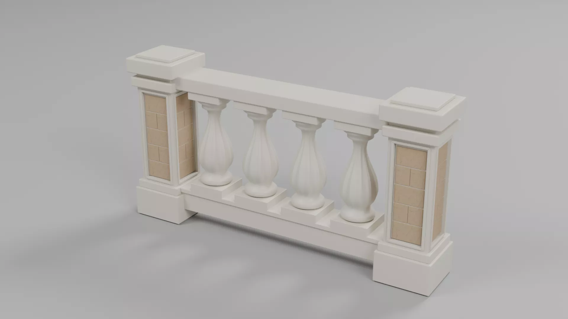 Ivory Railing with Vase Balusters and Tan Insets Low-poly 3D model