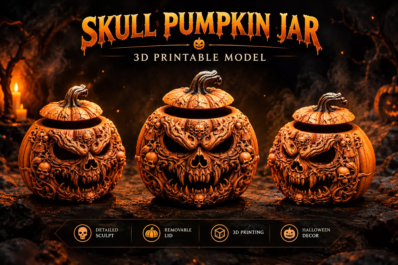 Skull Pumpkin Jar 3D print model