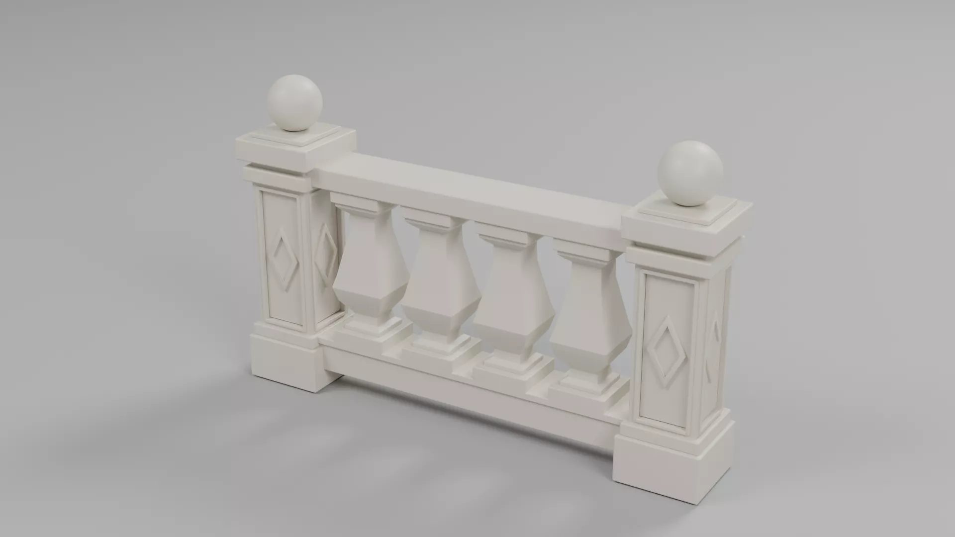 Ornate White Balcony Rail with Ball Finials Low-poly 3D model