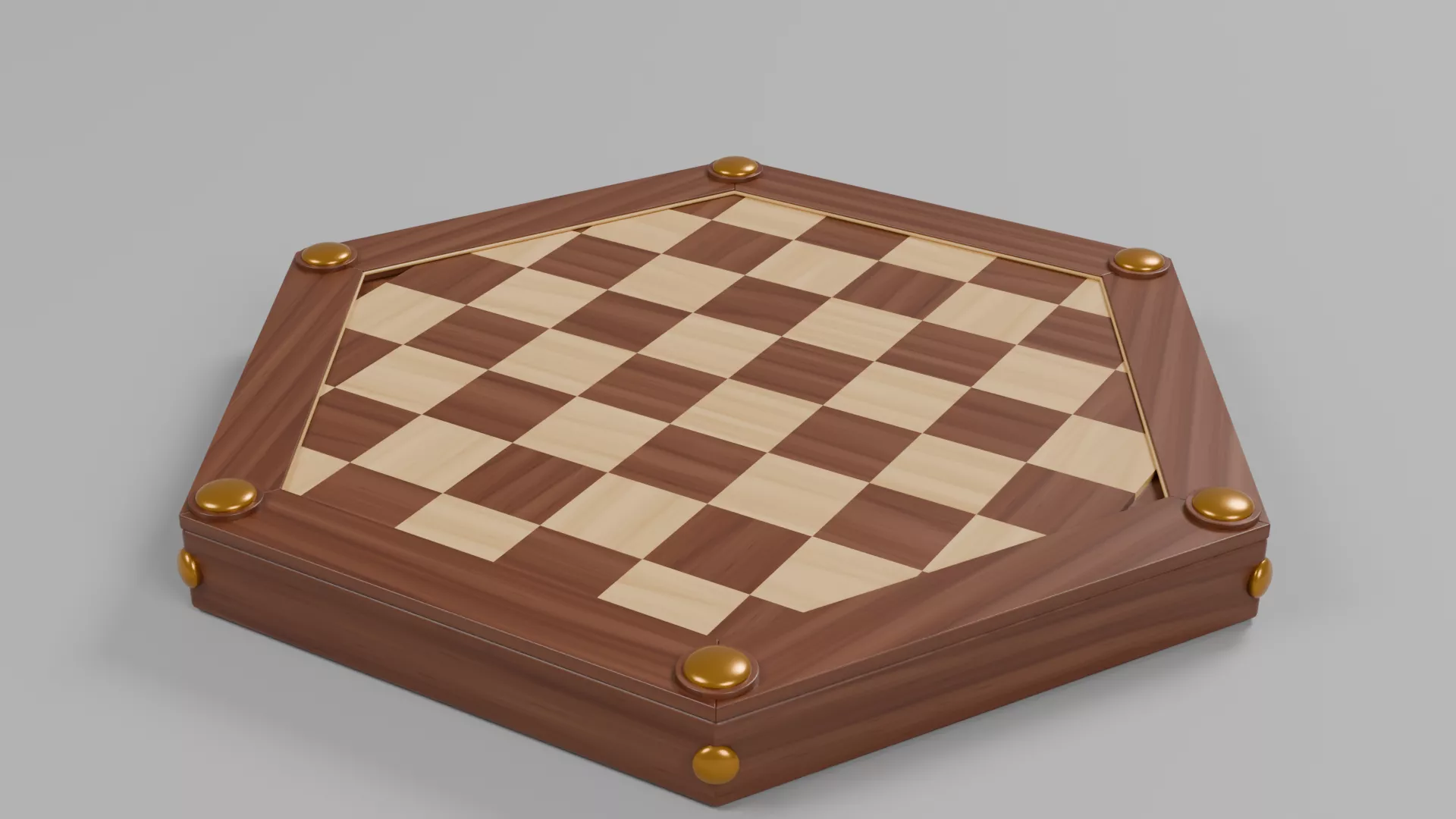 Octagonal Wooden Chess Board with Gold Corners Low-poly 3D model