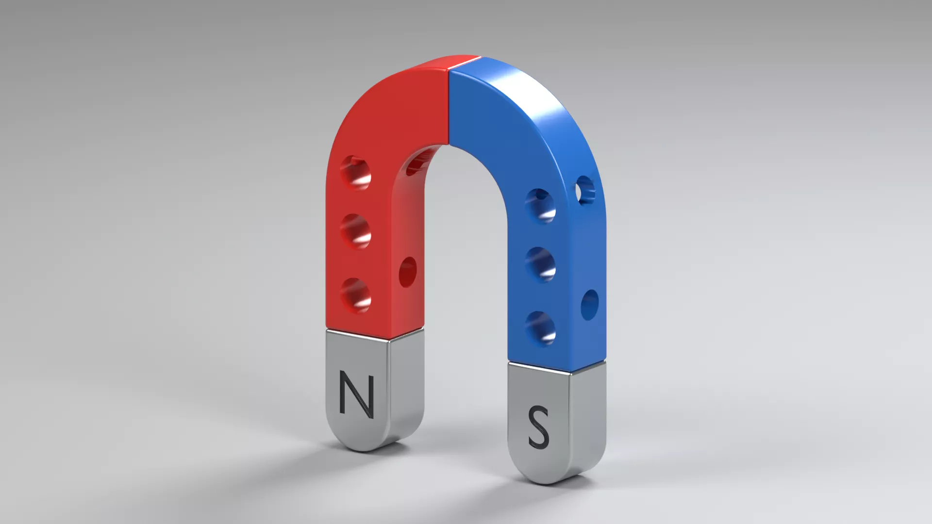 Perforated U Shaped Magnet with Marked Poles Low-poly 3D model