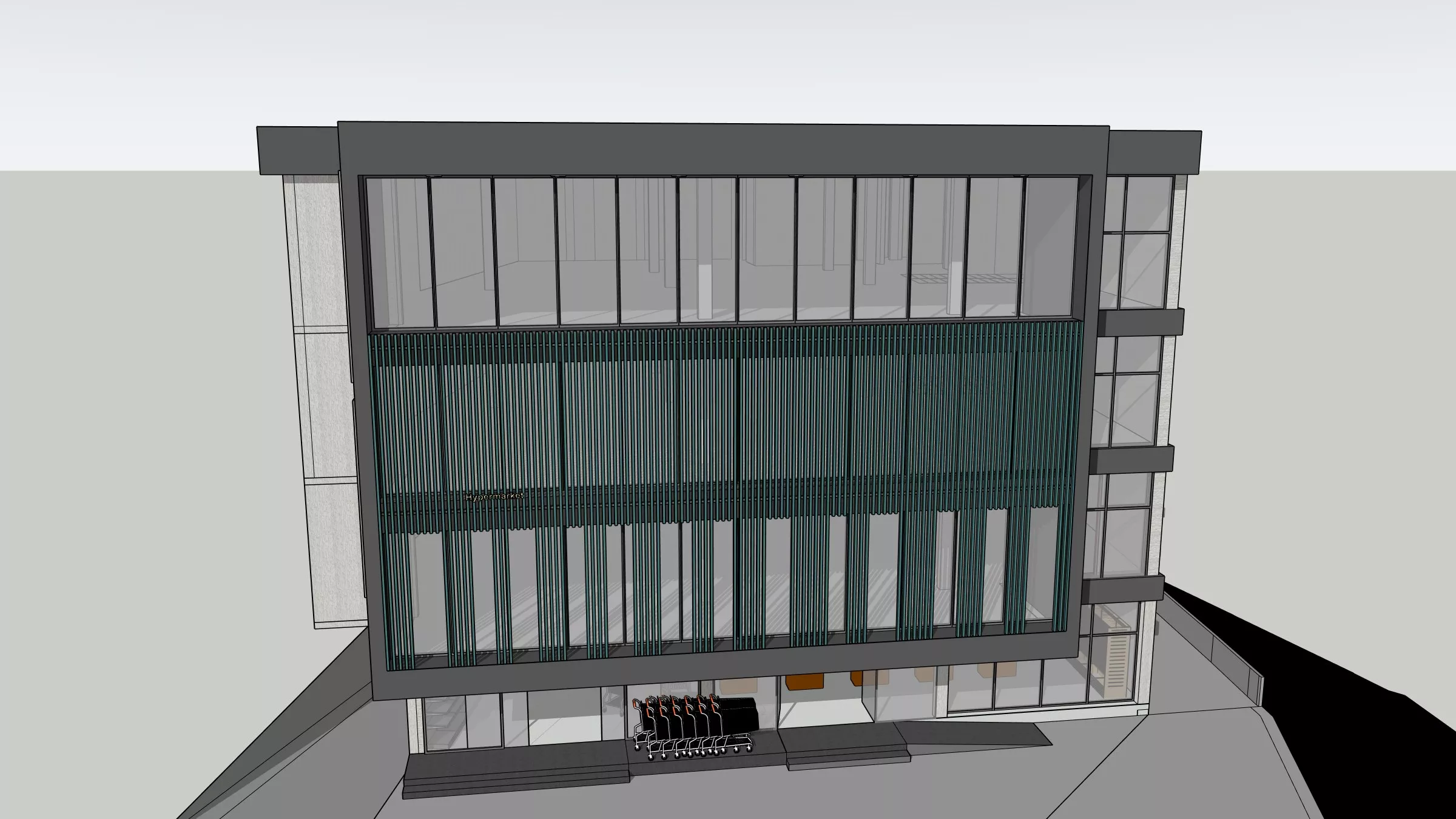 Four-Storey Commercial Building with Glass Facade 3D model