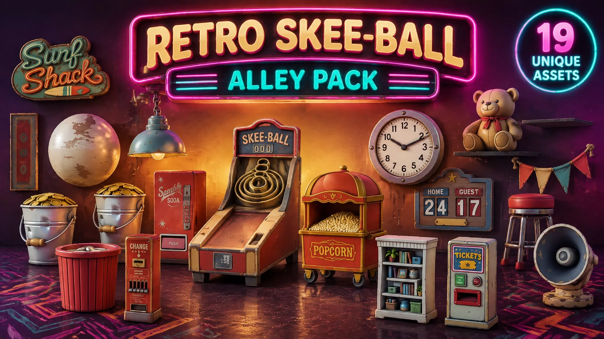 Retro Skee-Ball Alley Pack Low-poly 3D model