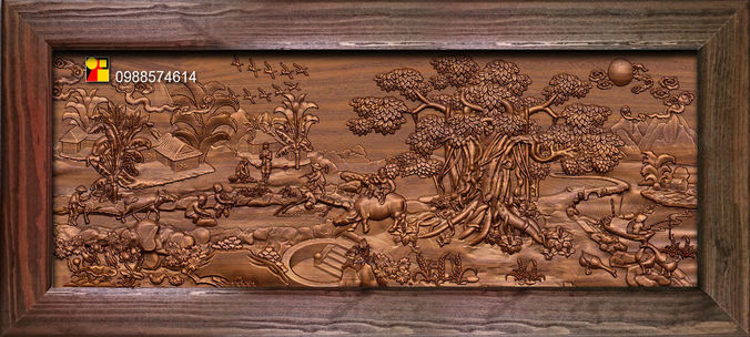 Mural landscape wood carving file stl OBJ and ZTL for CNC 3D print model