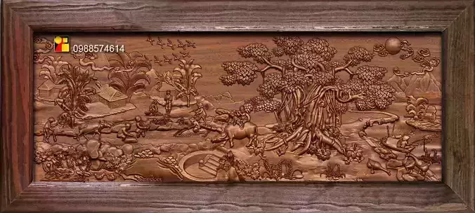 Mural landscape wood carving file stl OBJ and ZTL for CNC 3D print model