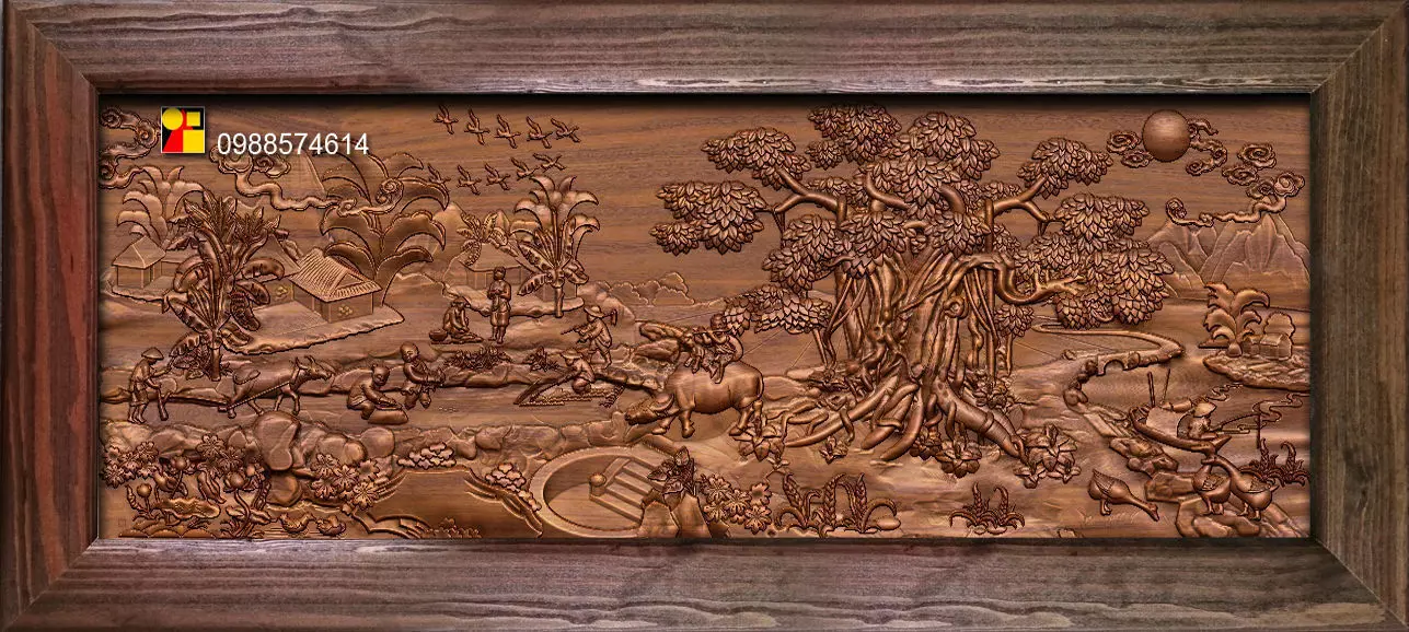 Mural landscape wood carving file stl OBJ and ZTL for CNC 3D print model_0