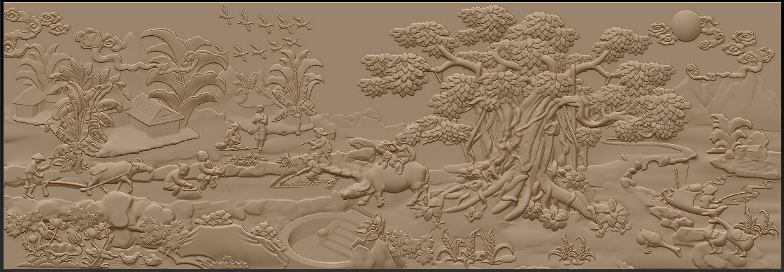 Mural landscape wood carving file stl OBJ and ZTL for CNC 3D print model_14