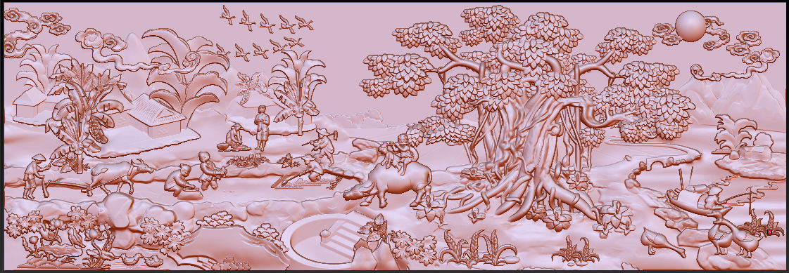 Mural landscape wood carving file stl OBJ and ZTL for CNC 3D print model_13