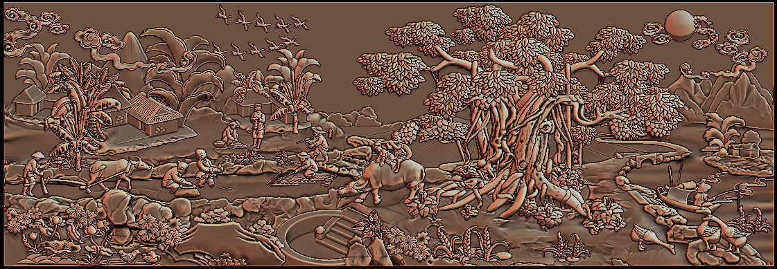 Mural landscape wood carving file stl OBJ and ZTL for CNC 3D print model_2