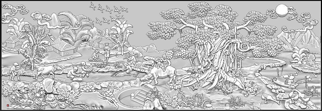 Mural landscape wood carving file stl OBJ and ZTL for CNC 3D print model_9