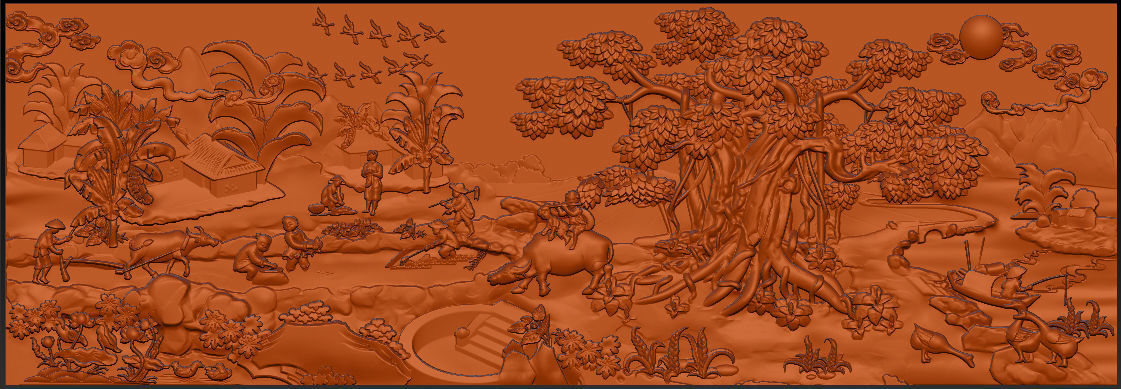 Mural landscape wood carving file stl OBJ and ZTL for CNC 3D print model_6