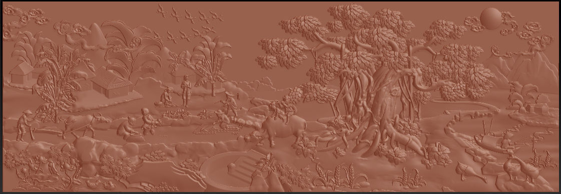 Mural landscape wood carving file stl OBJ and ZTL for CNC 3D print model_11