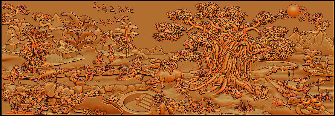 Mural landscape wood carving file stl OBJ and ZTL for CNC 3D print model_4