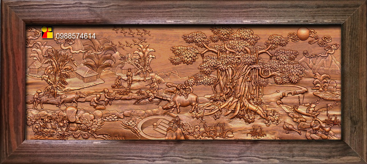 Mural landscape wood carving file stl OBJ and ZTL for CNC 3D print model_16