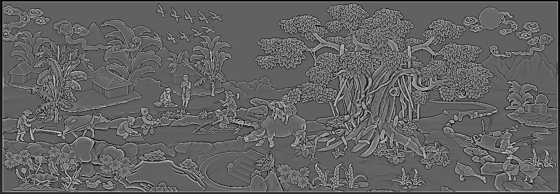 Mural landscape wood carving file stl OBJ and ZTL for CNC 3D print model_7