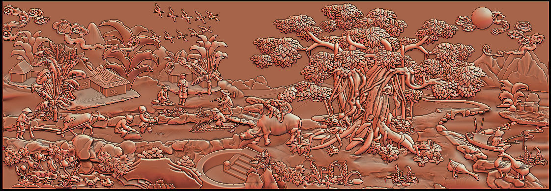 Mural landscape wood carving file stl OBJ and ZTL for CNC 3D print model_1