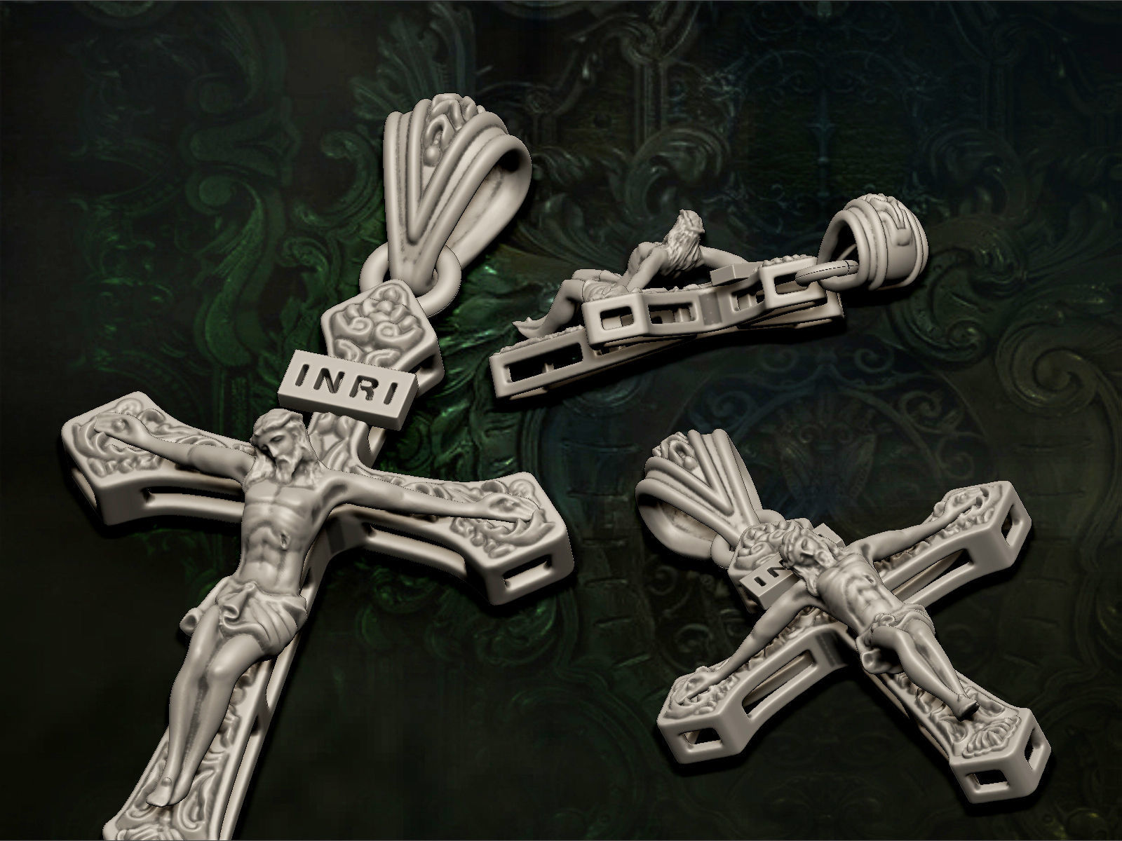 cross jesus on pendant 3D print model_4