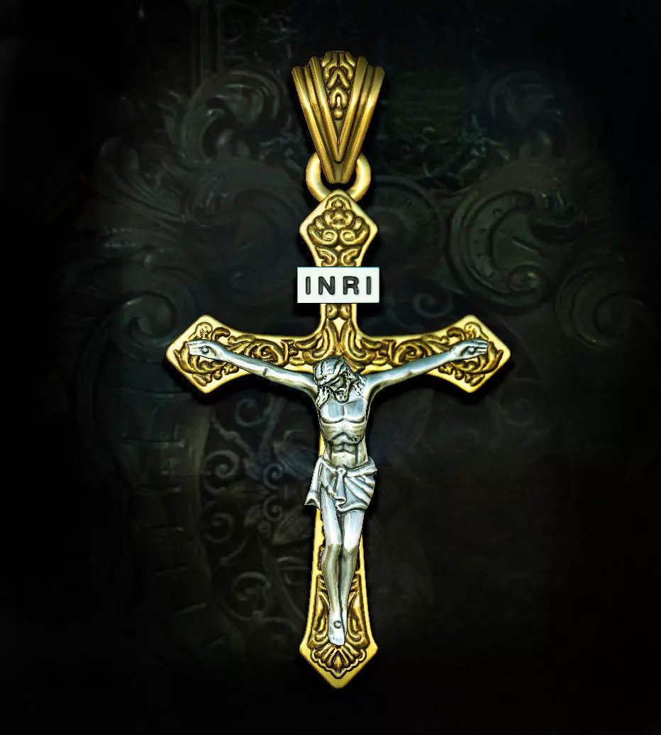 cross jesus on pendant 3D print model_0