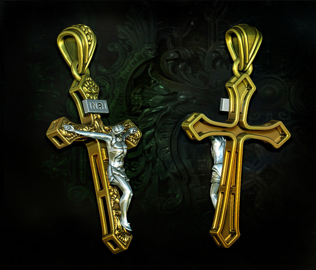 cross jesus on pendant 3D print model_2