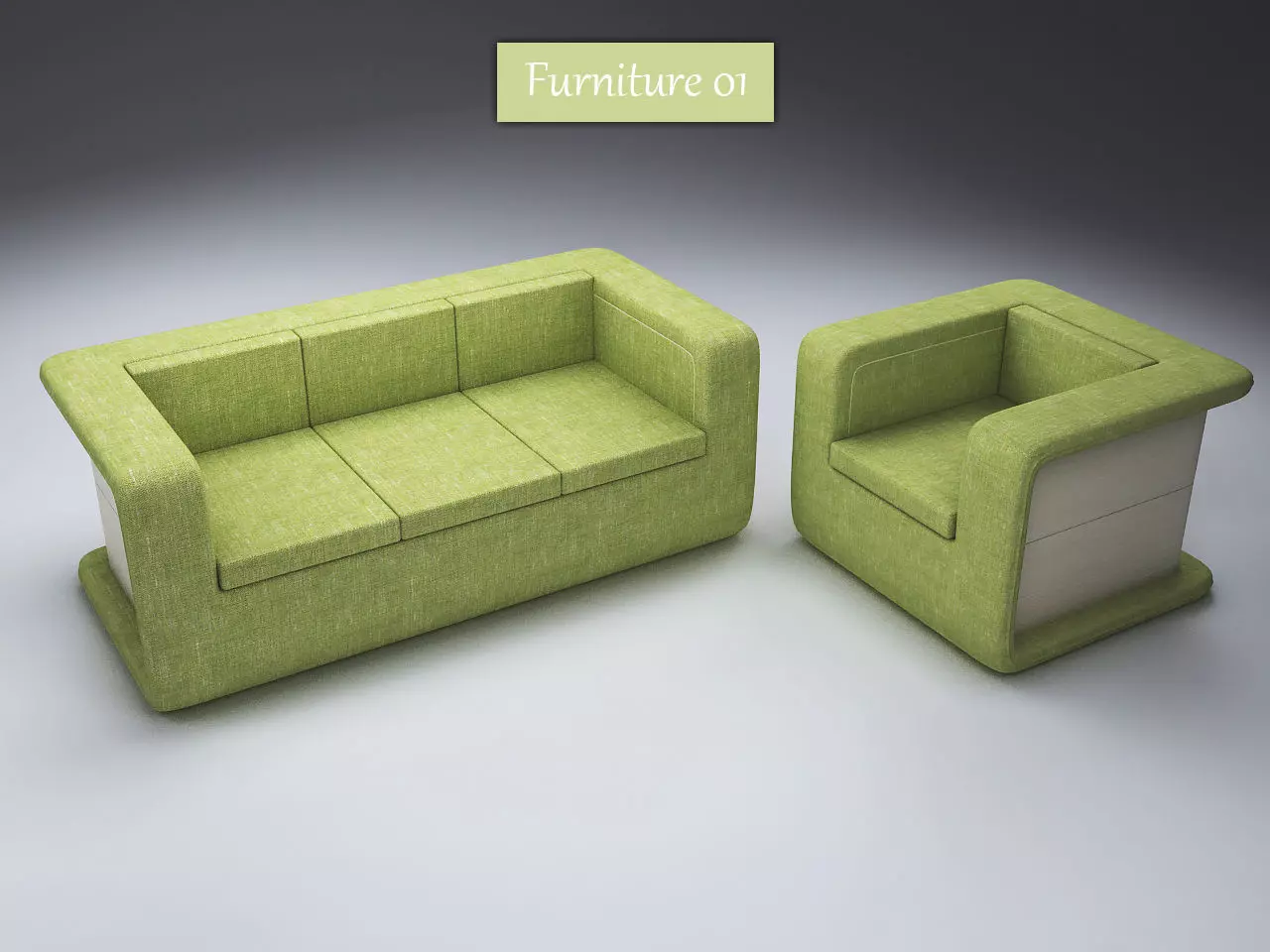 Armchair and Sofa - Soft Furniture Low-poly 3D model_0