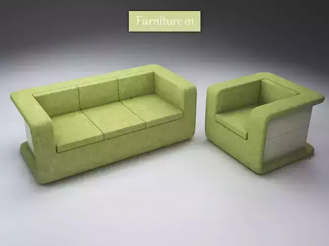 Armchair and Sofa - Soft Furniture Low-poly 3D model