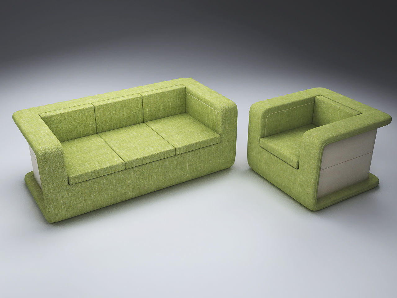 Armchair and Sofa - Soft Furniture Low-poly 3D model_1