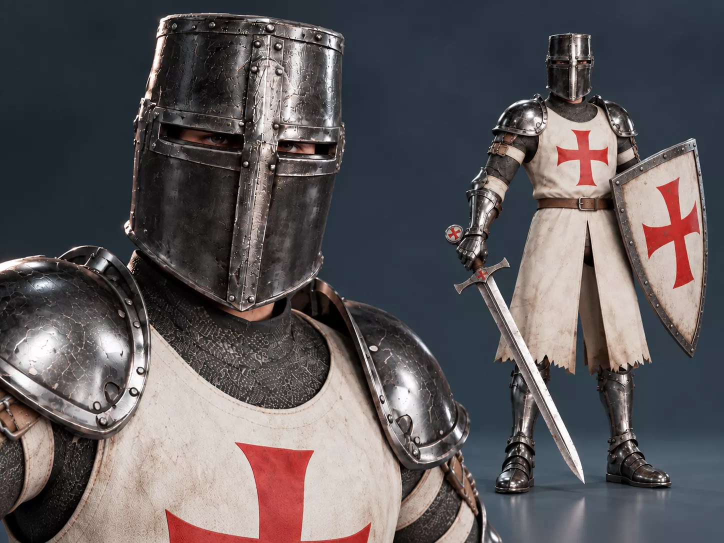 Templar Knight - Crusader Armor - Rigged Low-poly 3D model