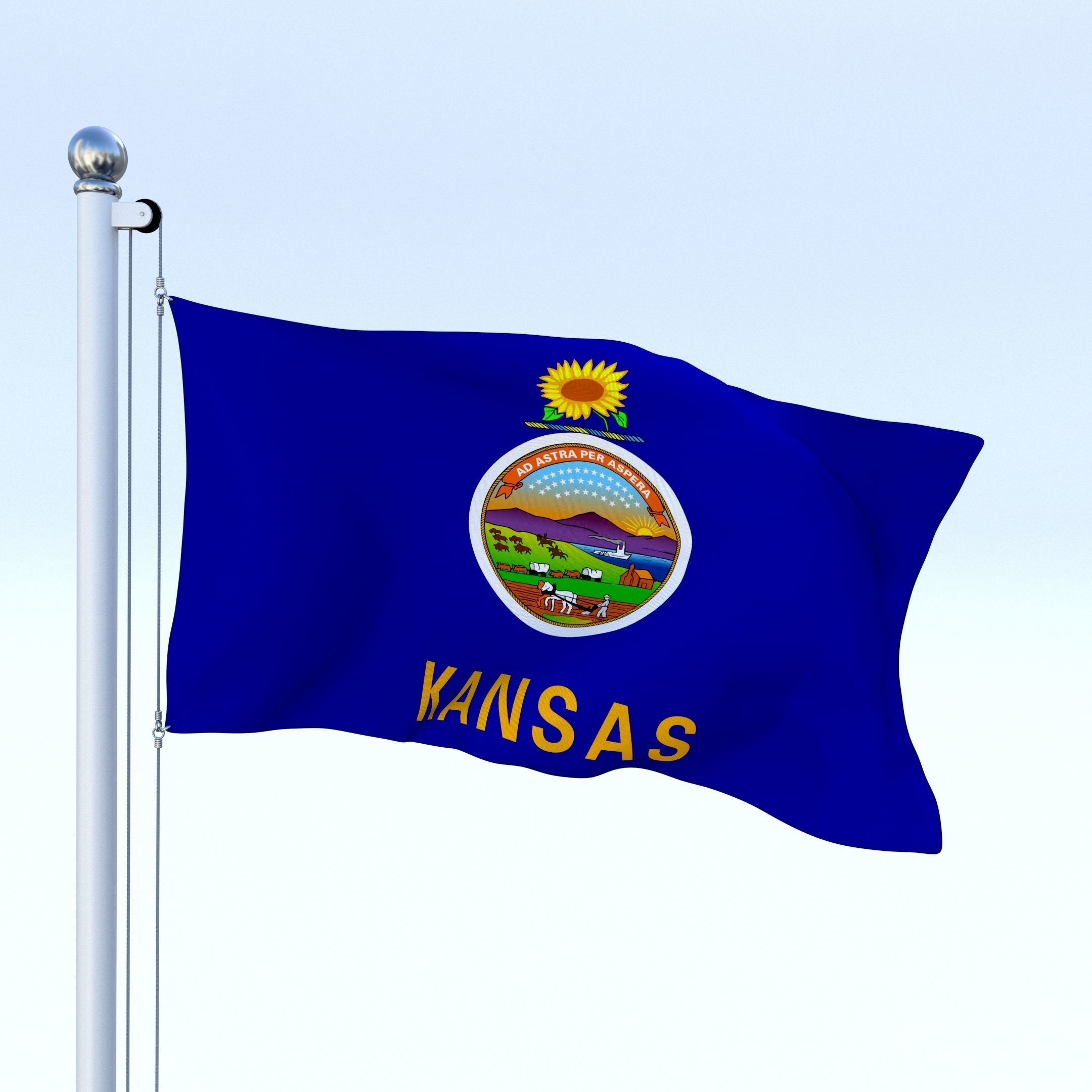 Animated Kansas Flag Low-poly 3D model_5