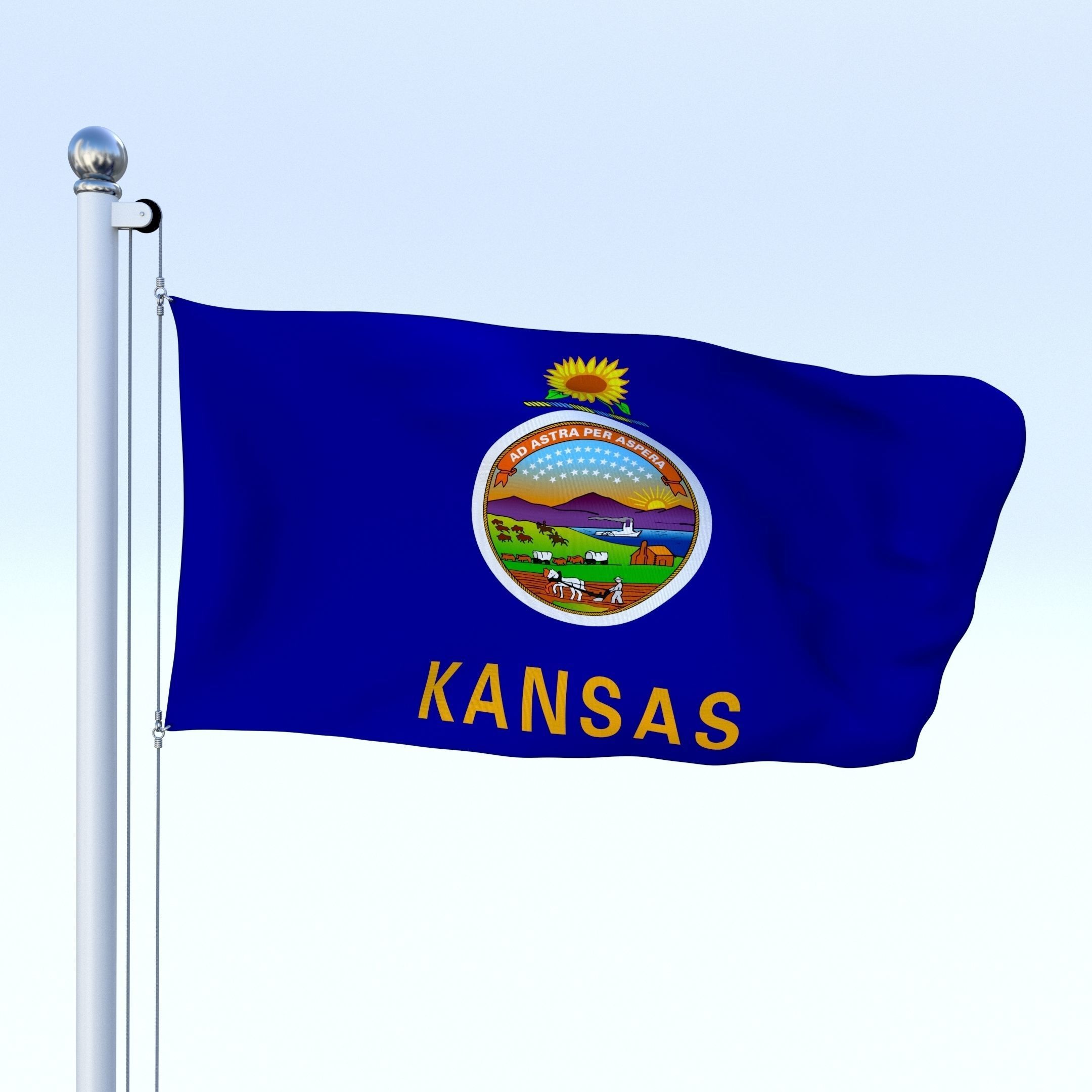 Animated Kansas Flag Low-poly 3D model_7