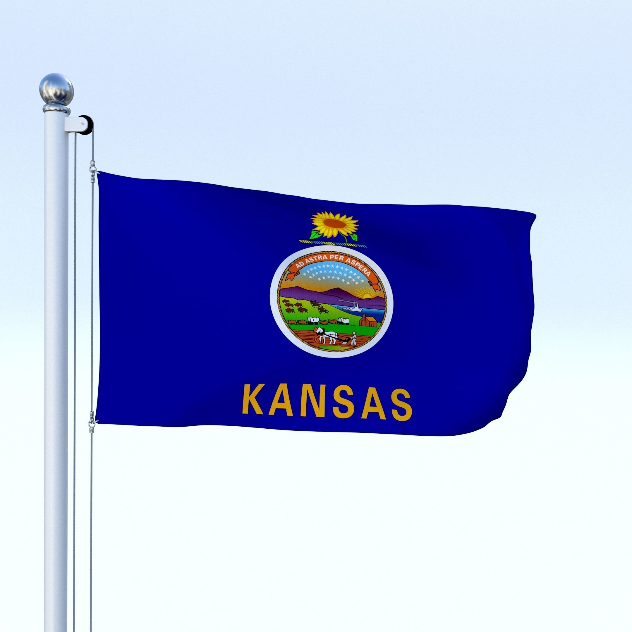 Animated Kansas Flag Low-poly 3D model_3
