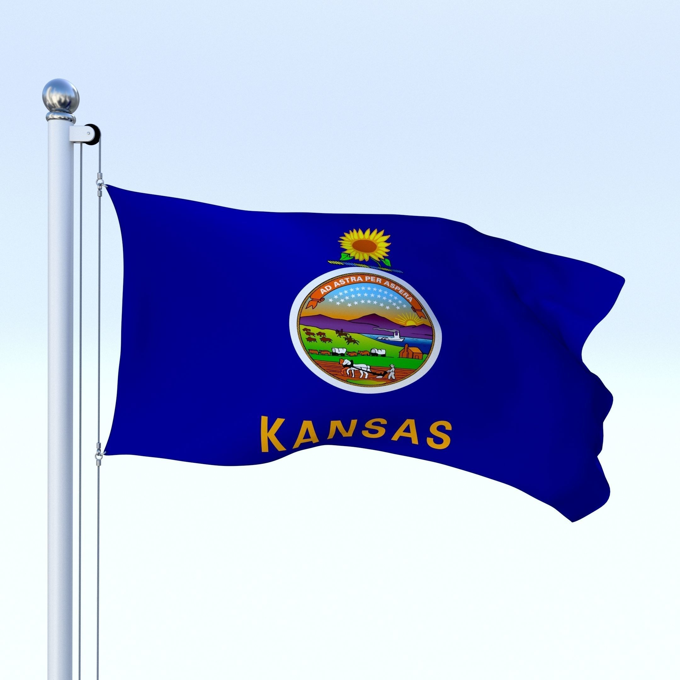 Animated Kansas Flag Low-poly 3D model_4